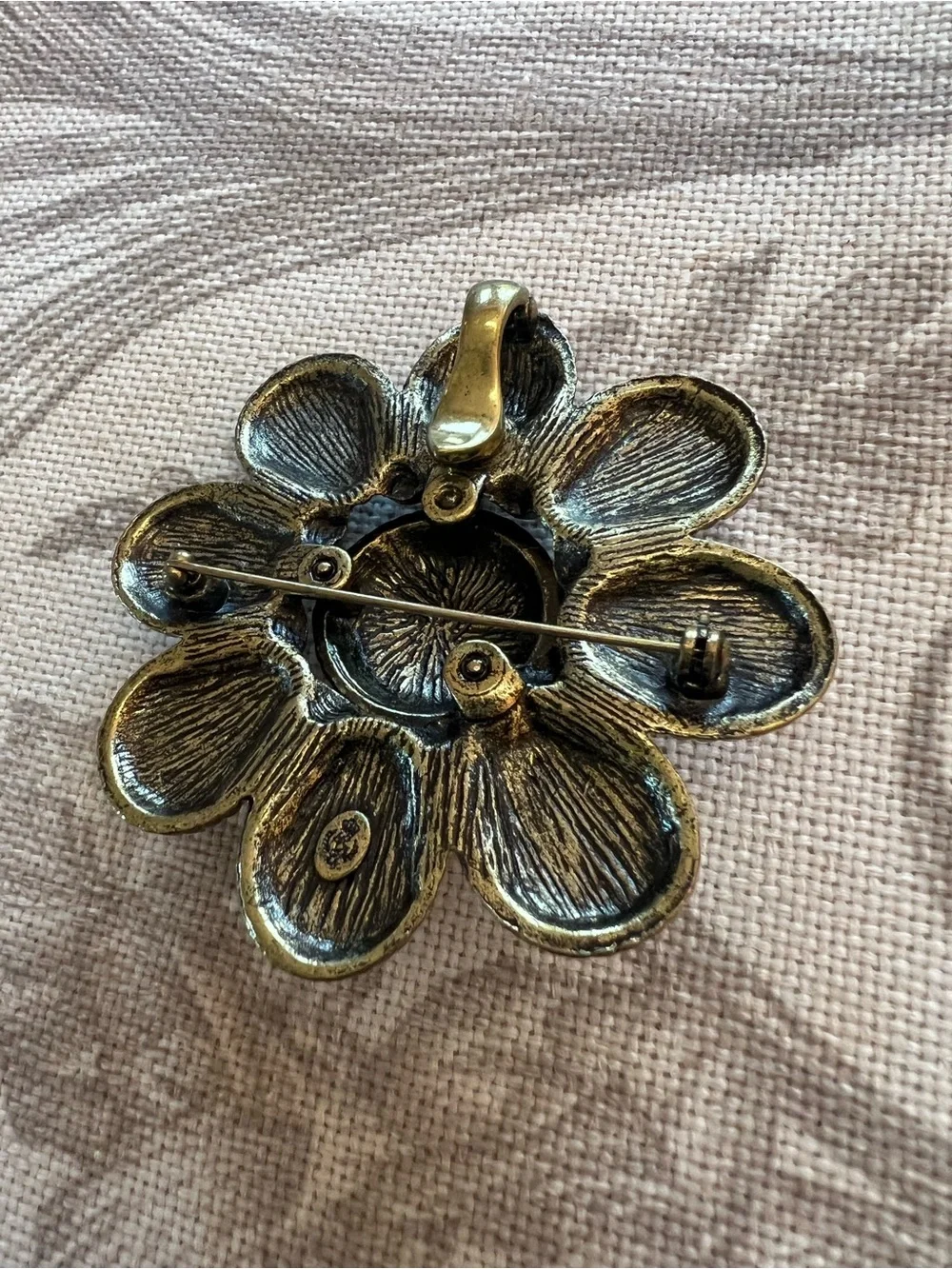Premiere Design Western Faux White Howlite & Antique Brass Flower Brooc